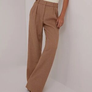 Favorite Daughter Toffee Houndstooth Wide Leg Pleated Waist Pants 6